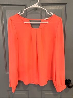 🌸 Women's Spring/Summer Coral Long-Sleeve Pleated Blouse